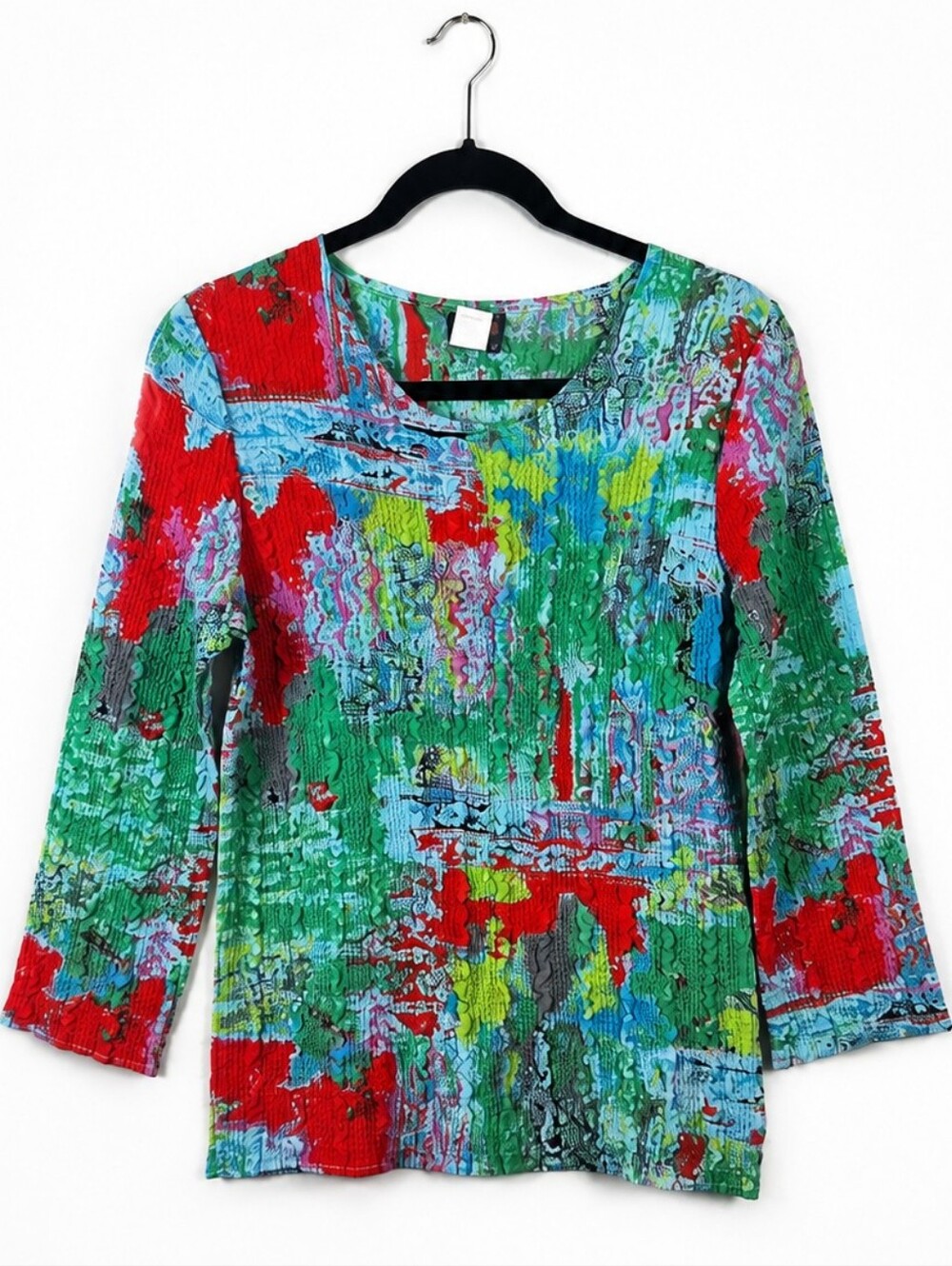Vintage Y2K UbU S Crinkle Abstract Print Top Art to Wear Colorful Stretch Blouse